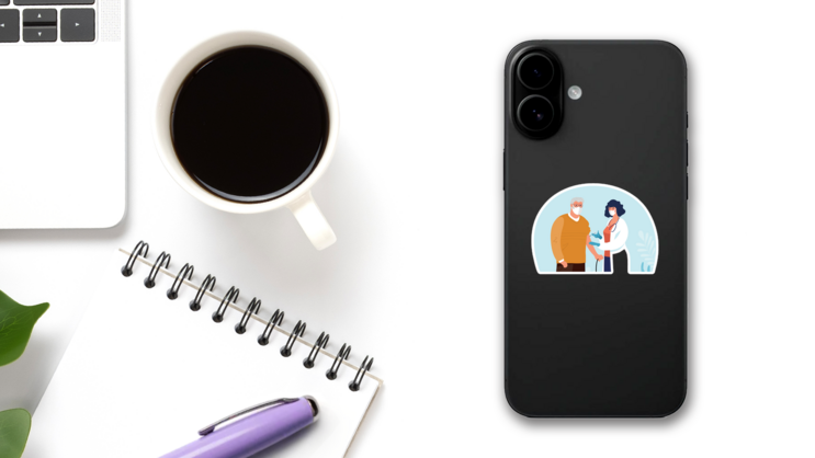 A Doctor In A Clinic Giving A Shot Illustration Sticker on a Phone (New) example