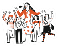 A Female Teacher And Students Cute Illustration Sticker