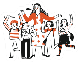 A Female Teacher And Students Cute Illustration Sticker