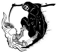 A Fight Between Death And Life Grim Reaper Sticker