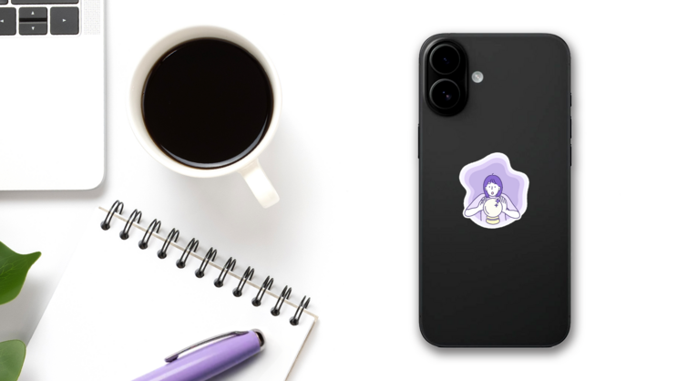 A Girl Is Lucky With A Crystal Ball Illustration Sticker on a Phone (New) example
