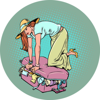 A Girl Packs Her Suitcase For Vacation Sticker