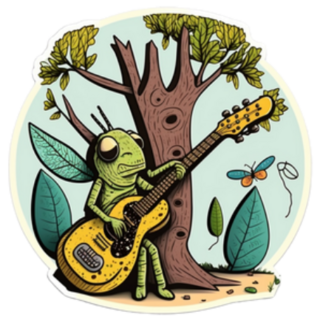 A Grasshopper Playing The Guitar And Singing Under A Tree Sticker 