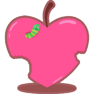 A Green Caterpillar Eating A Heart Apple Sticker