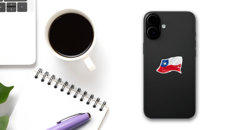 A Grunge Chilean Flag Sticker on a Phone (New) example