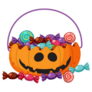 A Halloween Pumpkin Basket With Candy Sticker