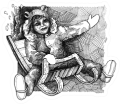 A Hand-drawn Illustration Of Girl Sledding Sticker