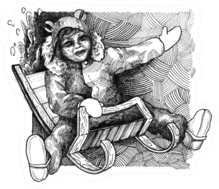 A Hand-drawn Illustration Of Girl Sledding Sticker