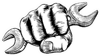 A Hand In A Fist Holding A Spanner In A Vintage Style Sticker