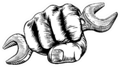 A Hand In A Fist Holding A Spanner In A Vintage Style Sticker