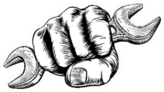 A Hand In A Fist Holding A Spanner In A Vintage Style Sticker
