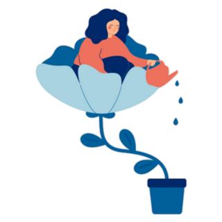 A Happy Woman Growing From Flower In Garden Sticker