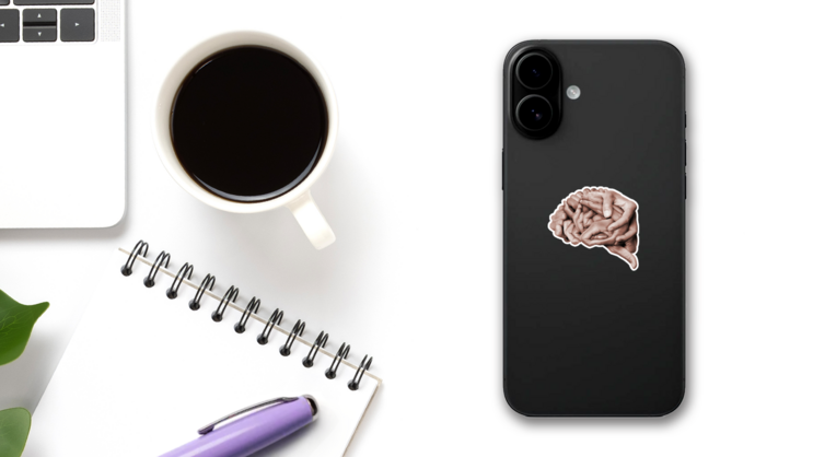 A Human Brain Made With Hands Sticker on a Phone (New) example