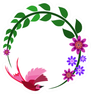 A Hummingbird Is Flying Over A CIrcle Floral Branch Sticker