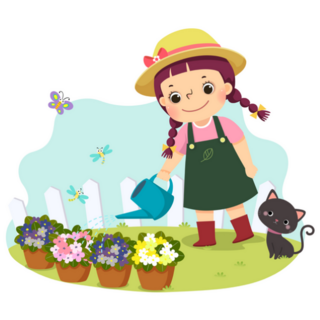 A Little Girl Watering Plant Sticker