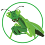 A Logo Praying Mantis Circle Sticker