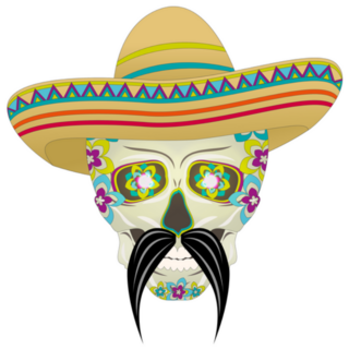 A Male Skull In A Sombrero Hat With A Mexican Black Mustache