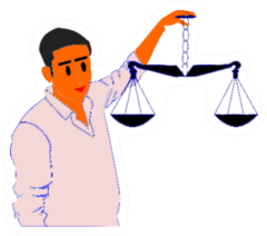 A Man Holding Scales On Hand Presenting Law Sticker