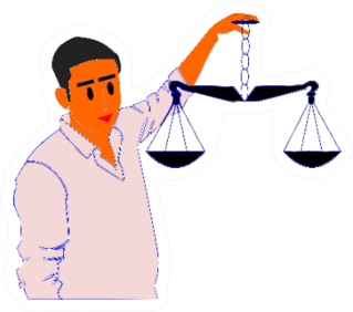 A Man Holding Scales On Hand Presenting Law Sticker