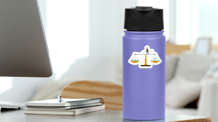 A Man In Balances Himself In A Justice Scale Sticker on a Water Bottle (New) example