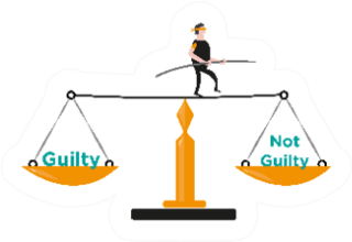 A Man In Balances Himself In A Justice Scale Sticker