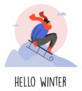 A Man Riding From Mountain On A Sled Hello Winter Sticker