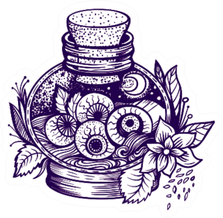 A Mystical Magic Pot With Eyes And Mint Leaves Sorceress Sticker