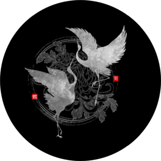 A Pair Of Dancing Cranes On Black Sticker