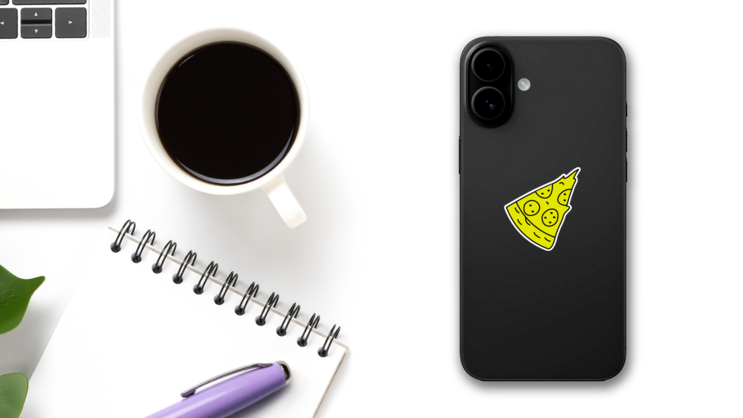 A Pizza Slice With Smiley Faces Sticker on a Phone (New) example