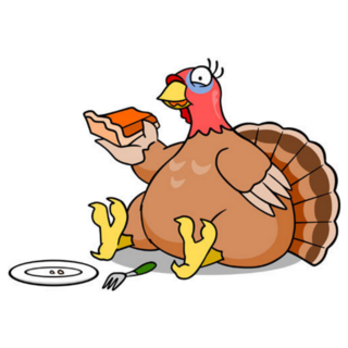 A Plump Turkey Eating Pumpkin Pie Sticker
