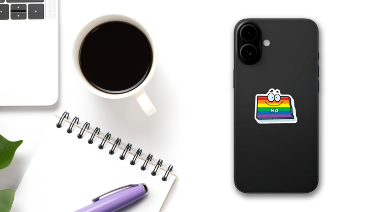 A Rainbow Cartoon Illustration Of North Dakota Sticker on a Phone (New) example