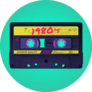 A Retro 1980s Neon Synthwave Audio Cassette Sticker
