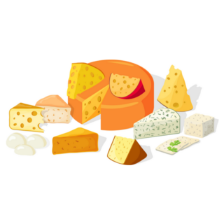 A Set Of Various Cheeses.Cheddar, Mozzarella, Maasdam Sticker