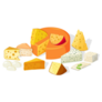 A Set Of Various Cheeses.Cheddar, Mozzarella, Maasdam Sticker