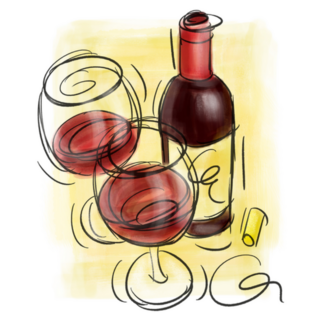 A Sketched Red Wine Bottle Two Full Glasses Sticker