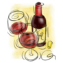 A Sketched Red Wine Bottle Two Full Glasses Sticker