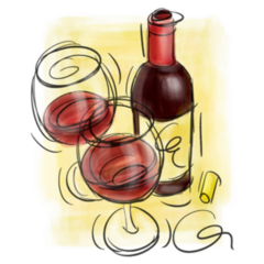A Sketched Red Wine Bottle Two Full Glasses Sticker