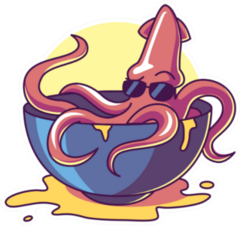 A Squid In A Bowl With Sunglasses Sticker