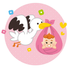 A Stork Carrying A Baby Pink Flowers Sticker