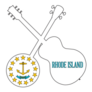 A Typical Four String Banjo Silhouette Rhode Island Lettering Sticker