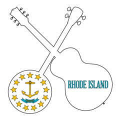 A Typical Four String Banjo Silhouette Rhode Island Lettering Sticker