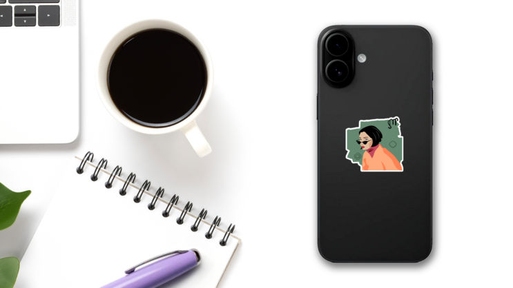 A Virgo Girl On A Bright Green Background Sticker on a Phone (New) example