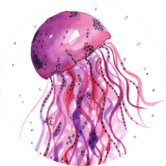 A Watercolor Drawing Of A Jellyfish In Pink Sticker