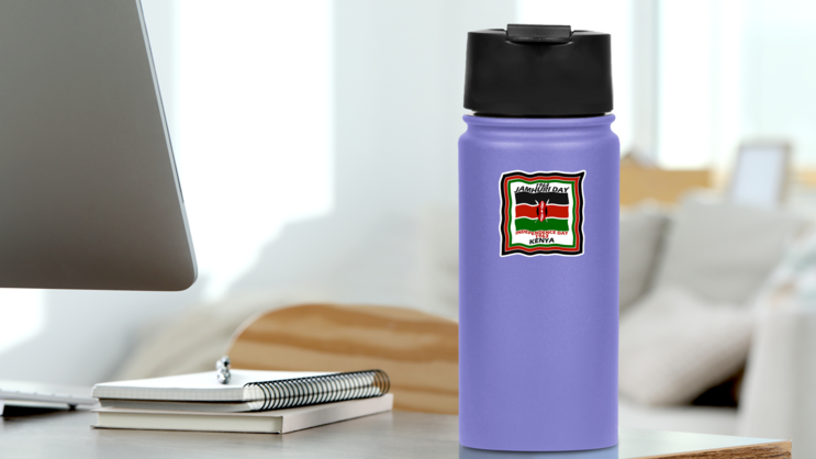 A Waving Kenyan Flag Jamhuri Day Sticker on a Water Bottle (New) example