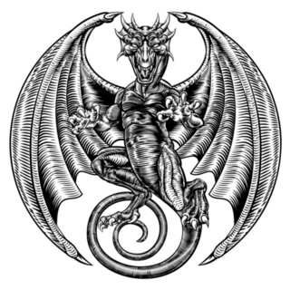 A Winged Dragon In An Engraved Etching Woodcut Style Sticker