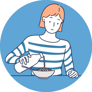 A Woman Pouring Milk On The Cereal Sticker