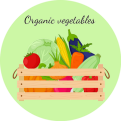 A Wooden Box Of Organic Garden Vegetables Sticker