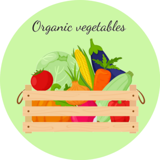 A Wooden Box Of Organic Garden Vegetables Sticker