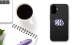 Abbreviation Of Oregon Purple Glitter Sticker on a Phone (New) example