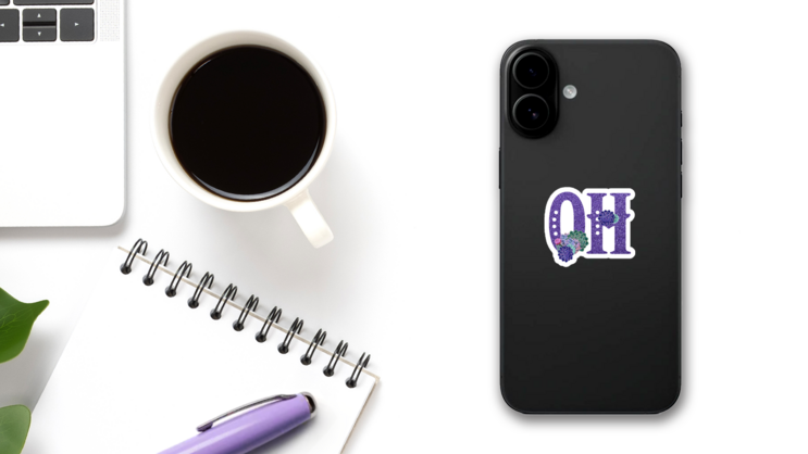 Abbreviation Of State Ohio Purple Glitter Sticker on a Phone (New) example